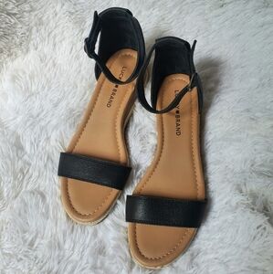Lucky Brand Black Leather Wedge Sandals